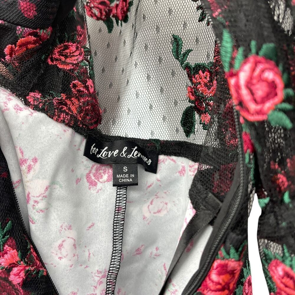 For Love & Lemons Blondie Maxi Dress Roses Mesh Bodysuit Tulle Puff Sleeve Small - Picture 11 of 13